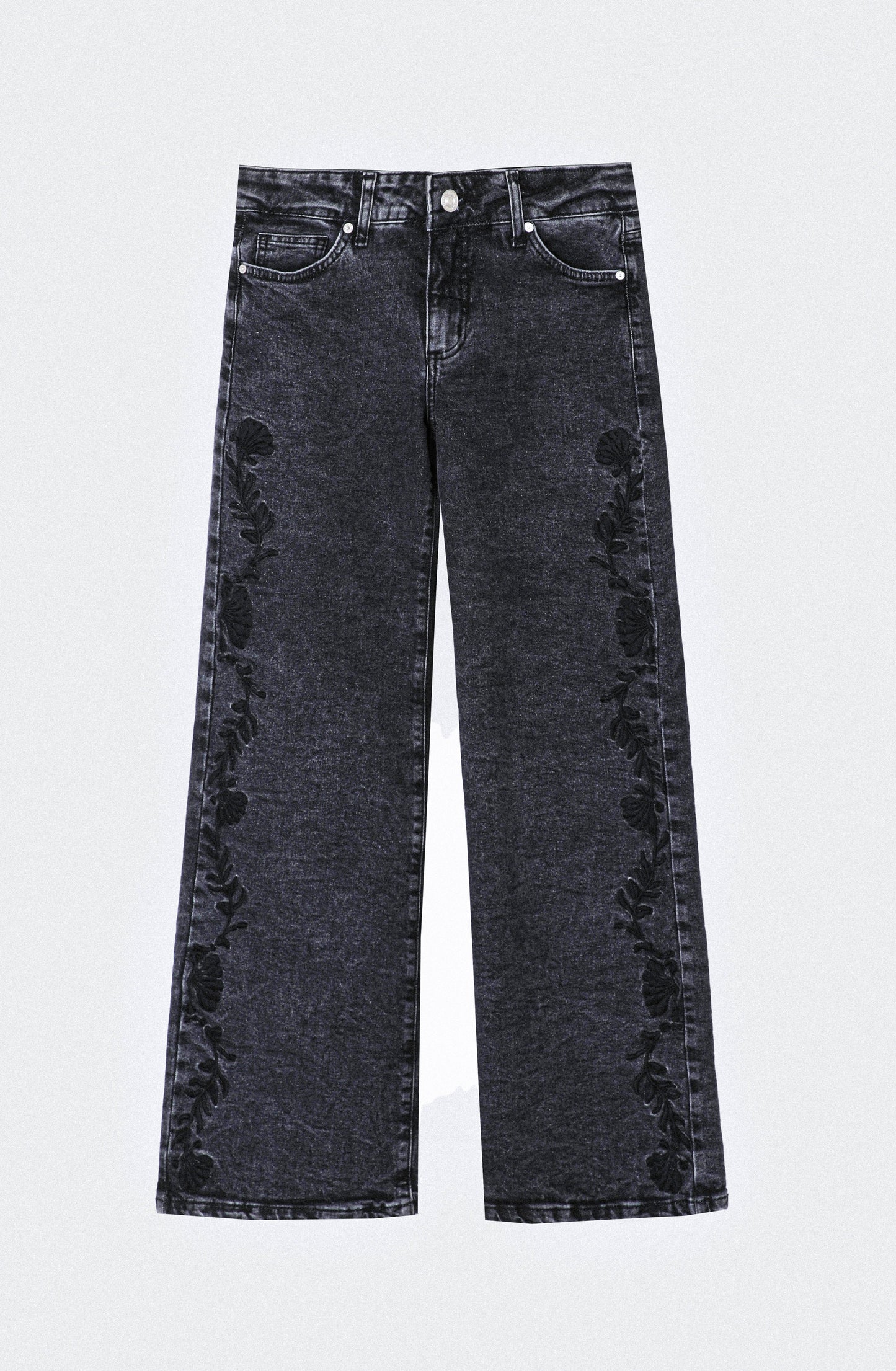 Pantalón Bordado Floral Grey