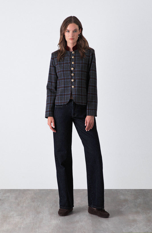 Casaca Estampada Botones Grey