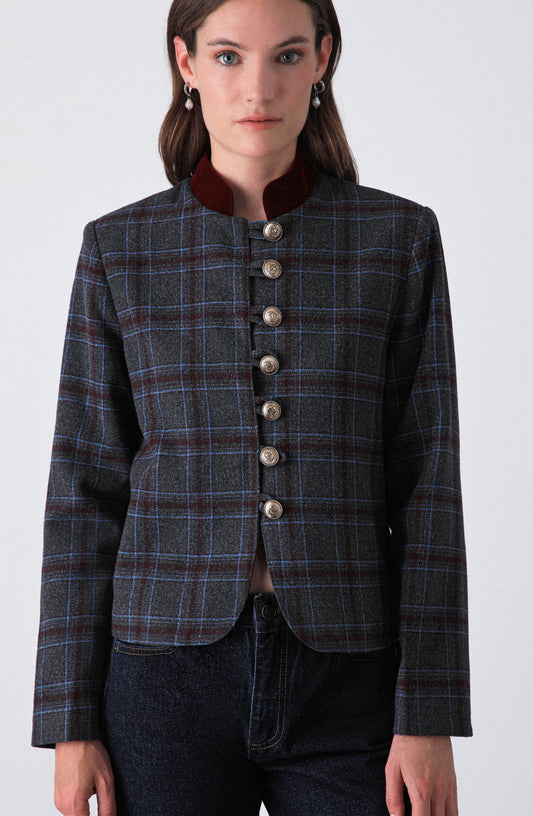 Casaca Estampada Botones Grey