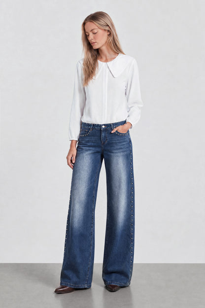 Pantalón Pretina Tachas Light Blue