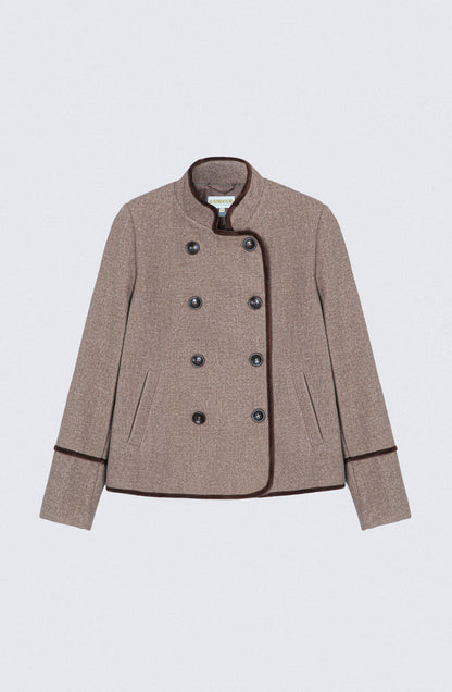 Casaca Cruzada Cuello Mao Beige