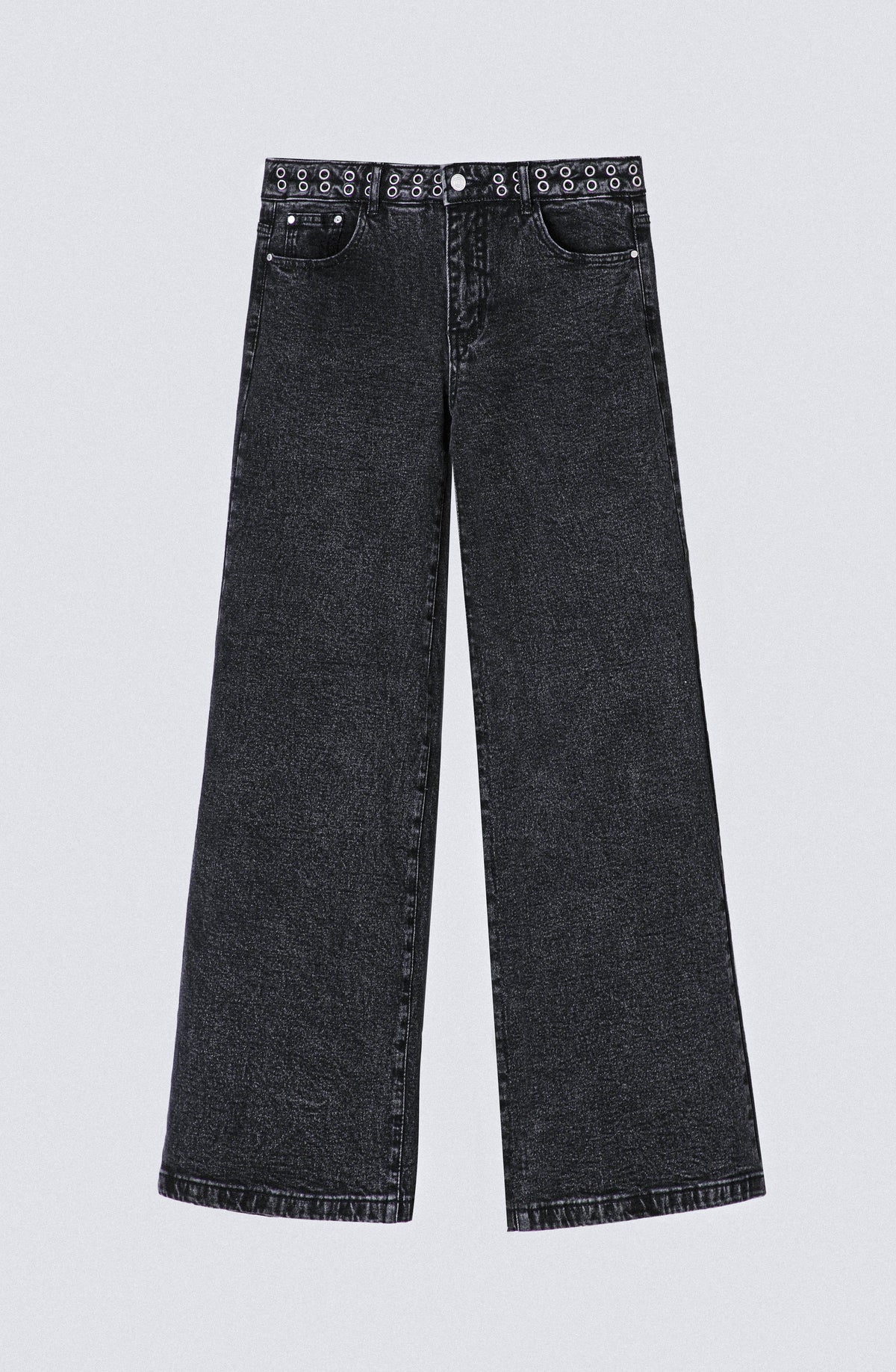 Pantalón Wide Leg Pretina Ojal Black