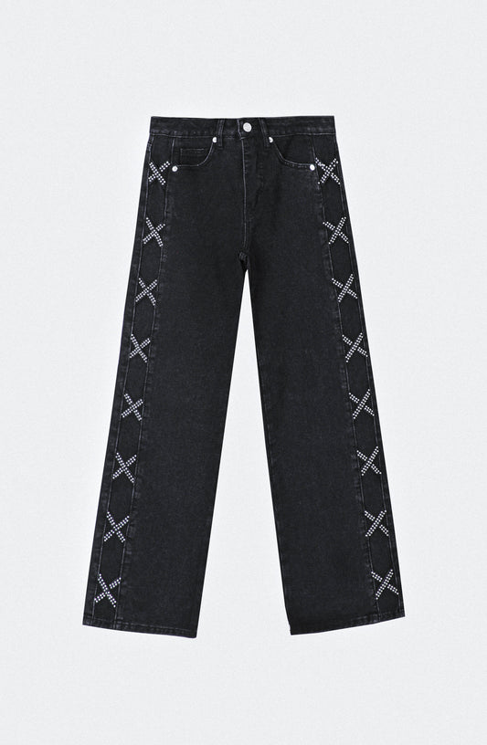 Pantalón Franja Lateral Tachas Black