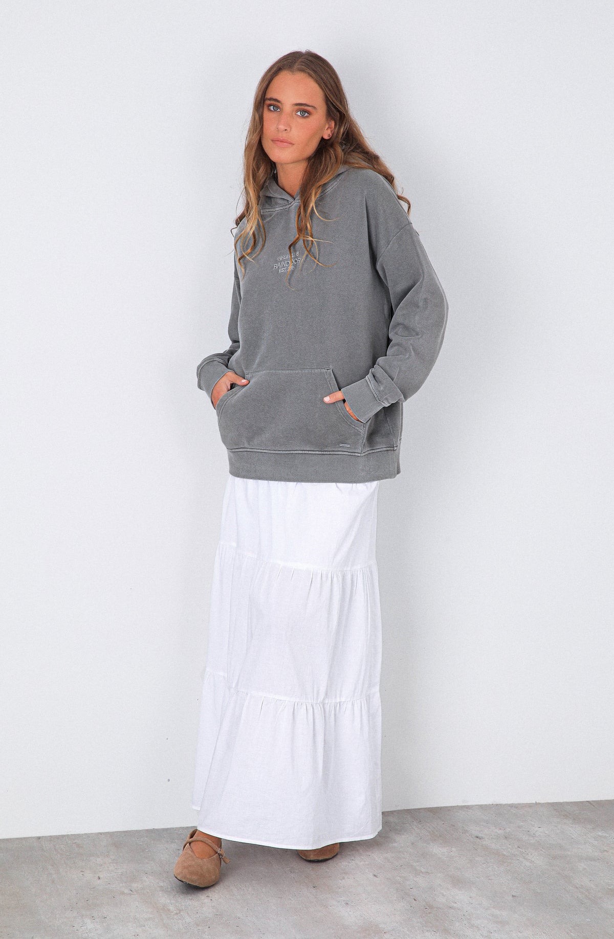 Polera Hoodie Raindoor Girls Grey