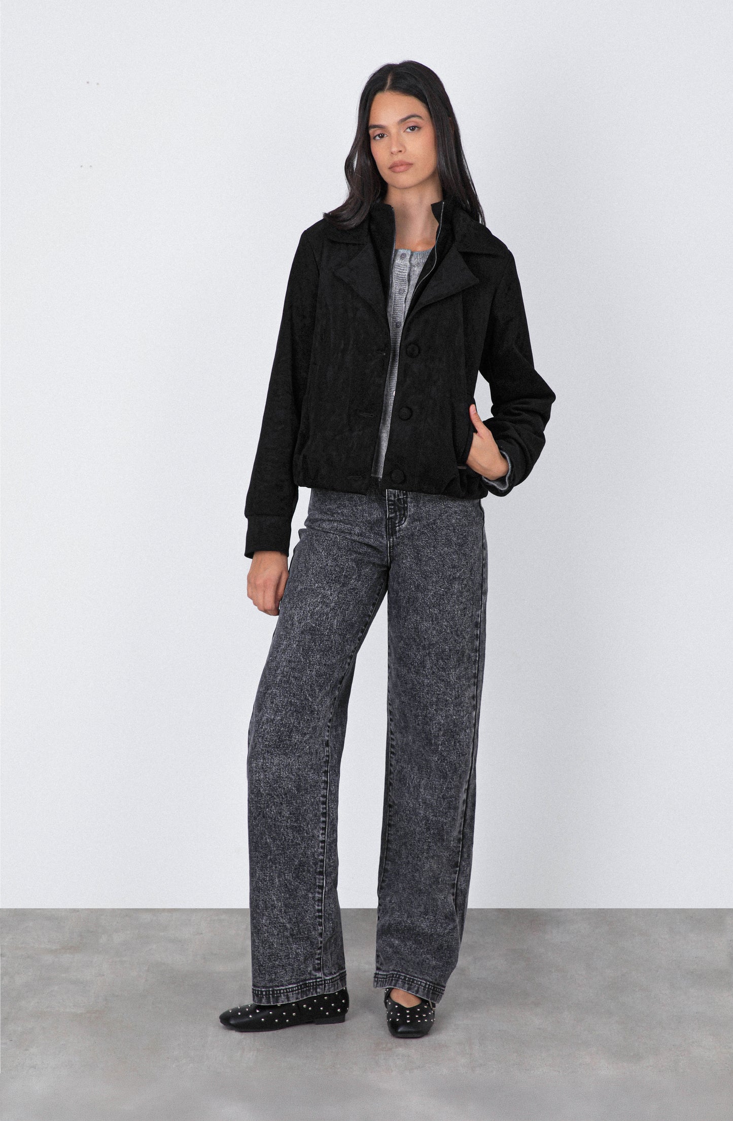 Casaca Suede Botones Black