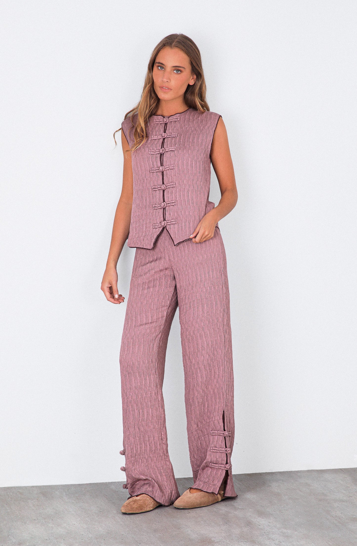 Pantalón Abertura Botón Lateral Rose