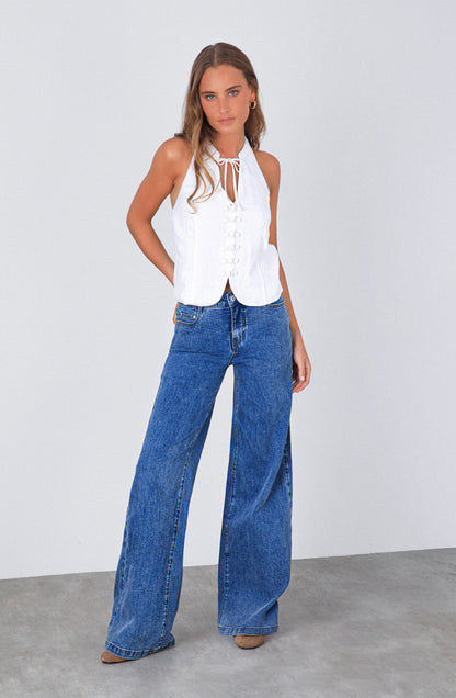Top Halter Botones White