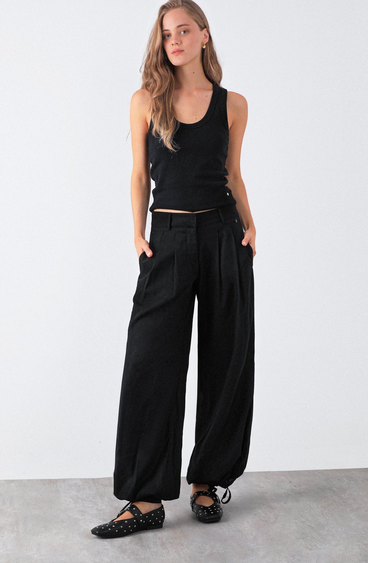 Pantalón Balloon Lino Black
