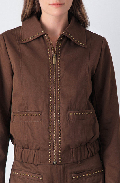 Chaqueta Bomber Tachas Brown