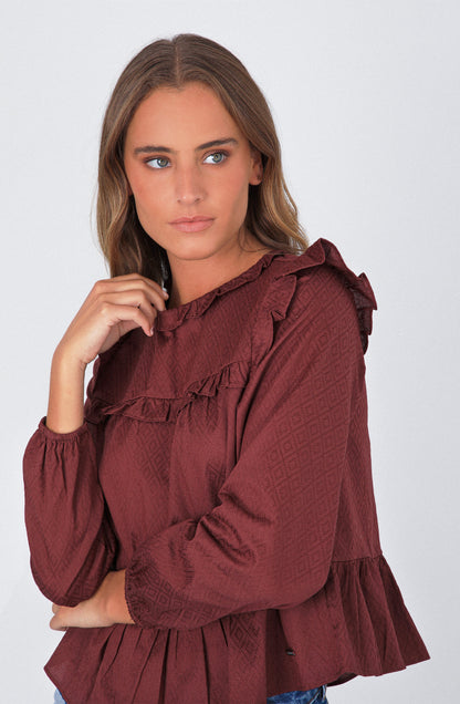 Blusa Vuelos Frontales Burgundy