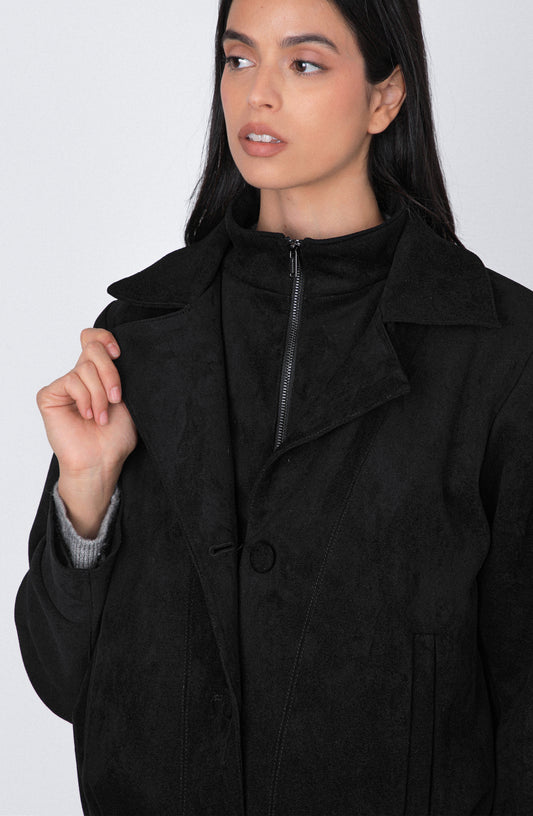 Casaca Suede Botones Black