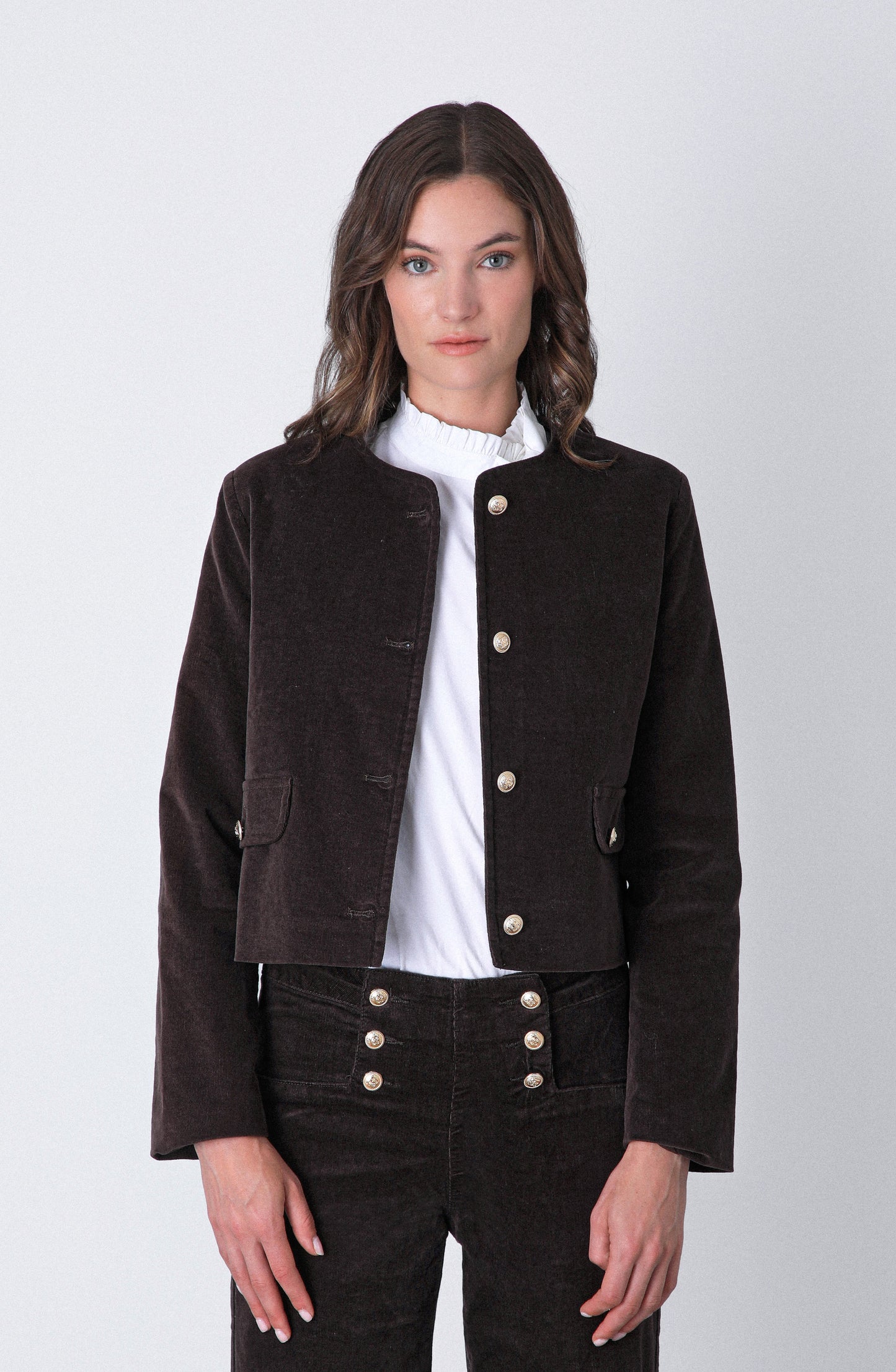 Casaca Botones Cotelé Brown