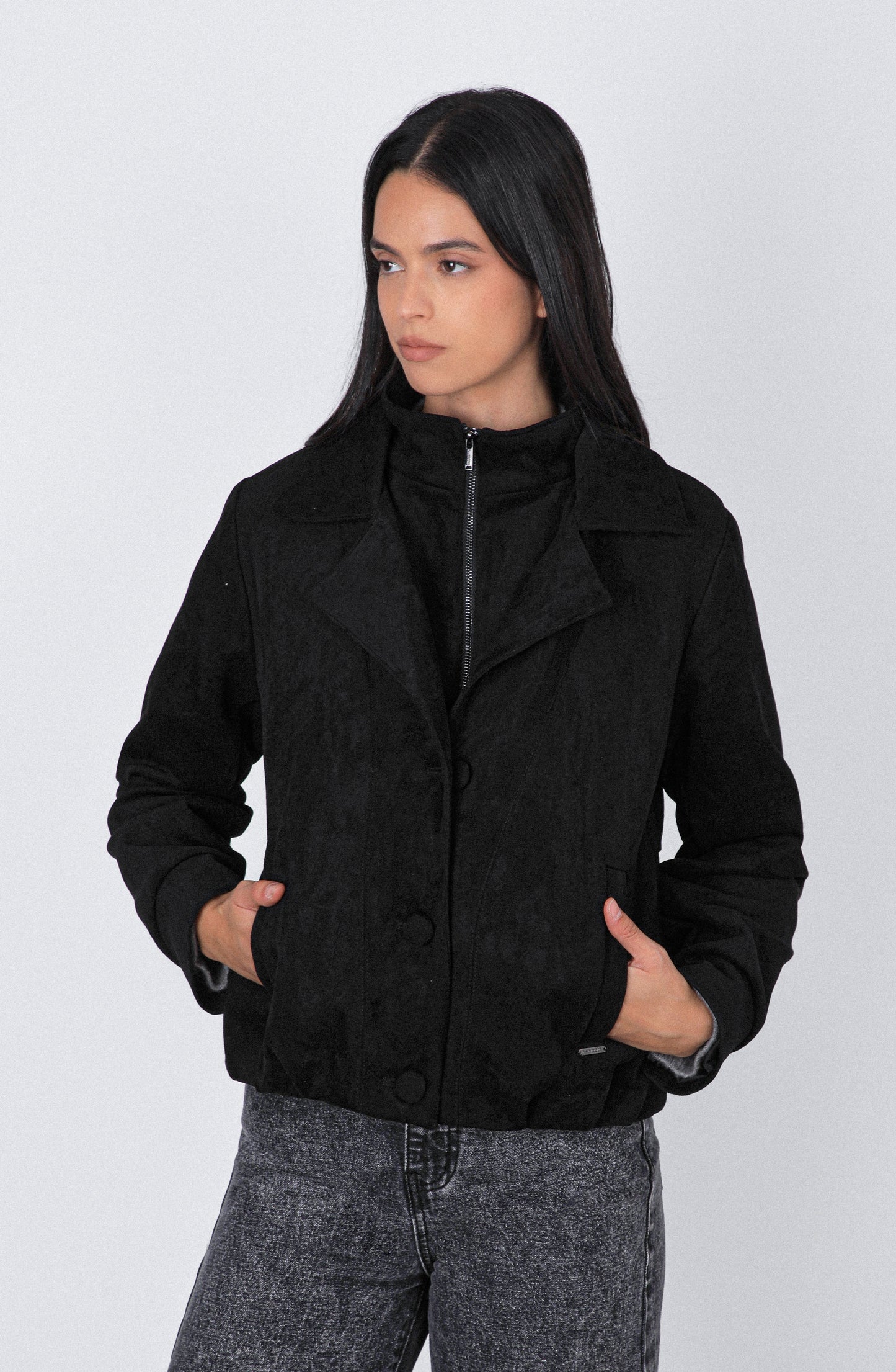 Casaca Suede Botones Black