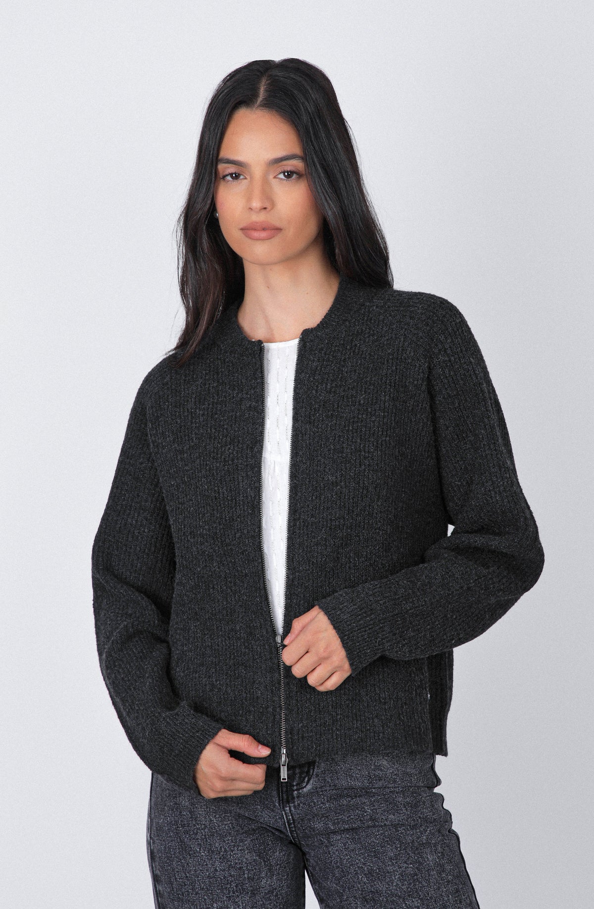 Cardigan Zipper Grey Melange