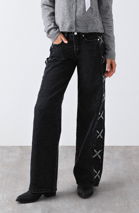 Pantalón Franja Lateral Tachas Black