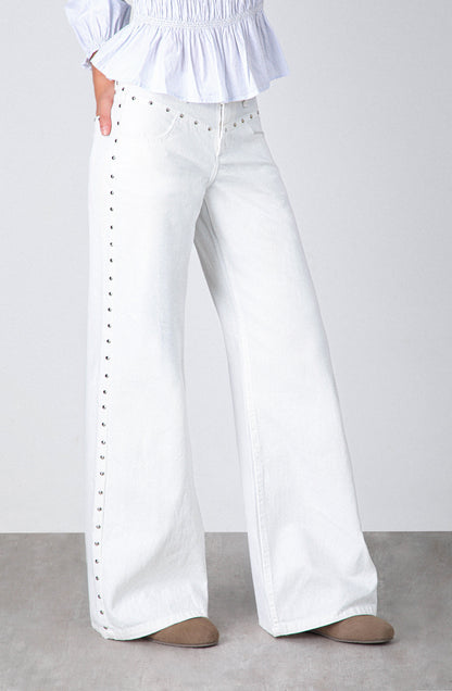 Pantalón Tachas Frontales White