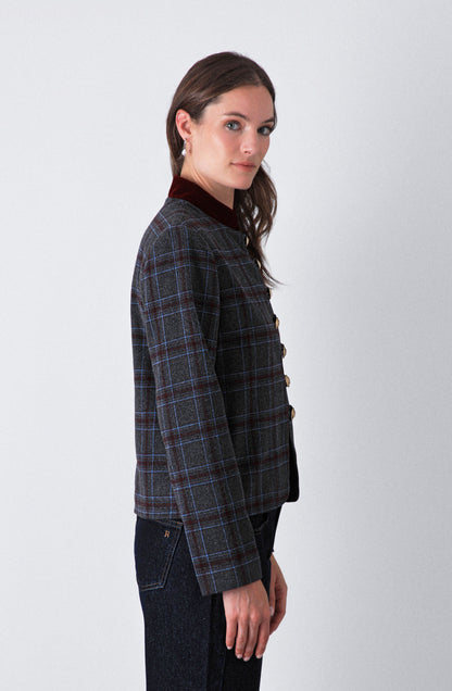 Casaca Estampada Botones Grey