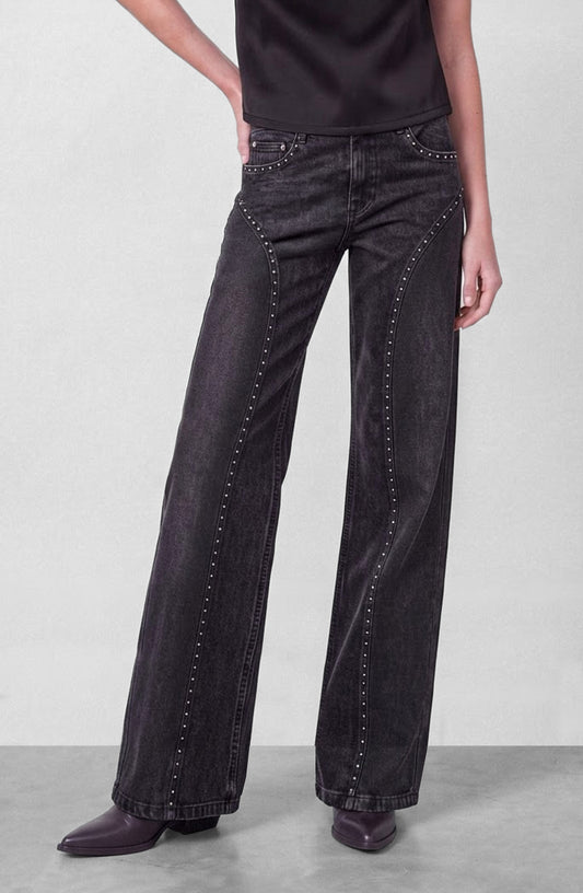 Pantalón Corte Tachas Wide Grey