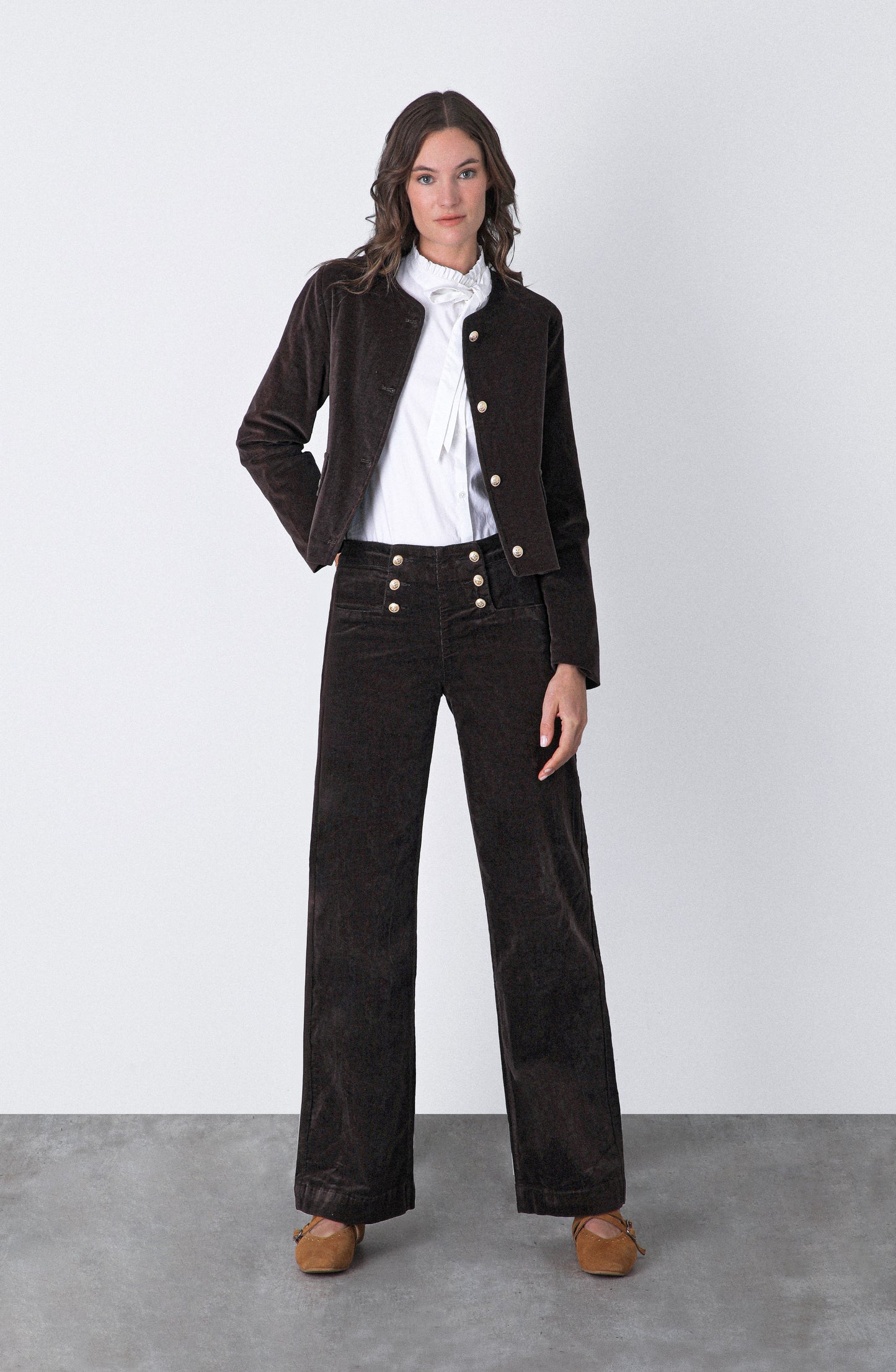 Pantalón Cotelé Botones Frontales Brown