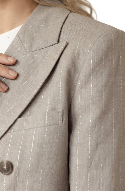Blazer Rayas Corto Lurex Beige