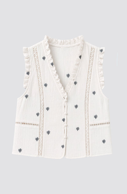 Blusa Sin Manga Bordada White