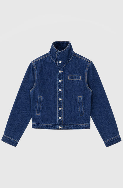 Chaqueta Denim Cuello Funnel Blue