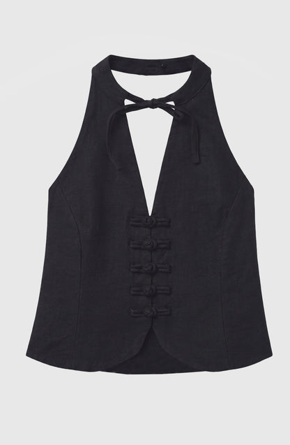 Top Halter Botones Black
