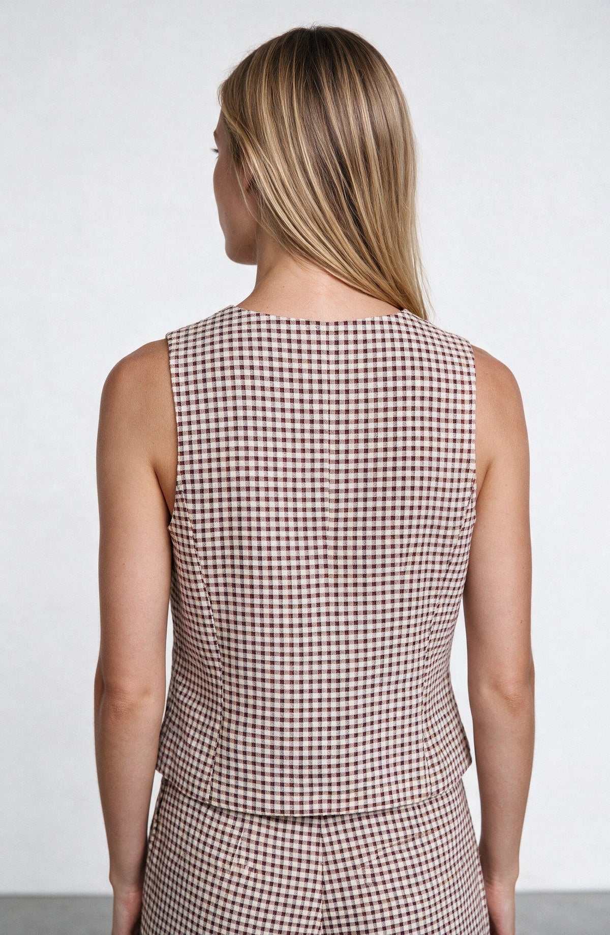 Vest Cuadros Print Ecru