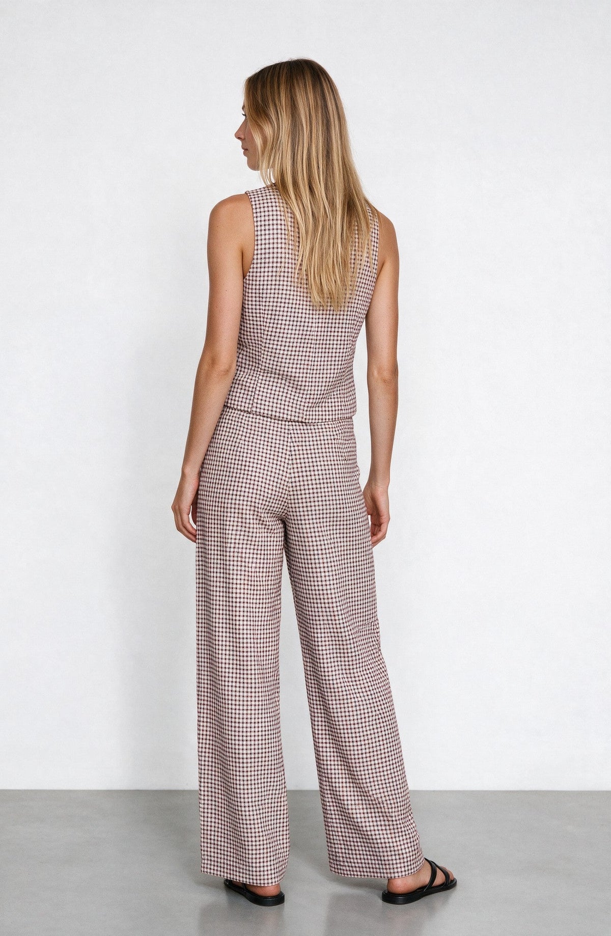 Vest Cuadros Print Ecru