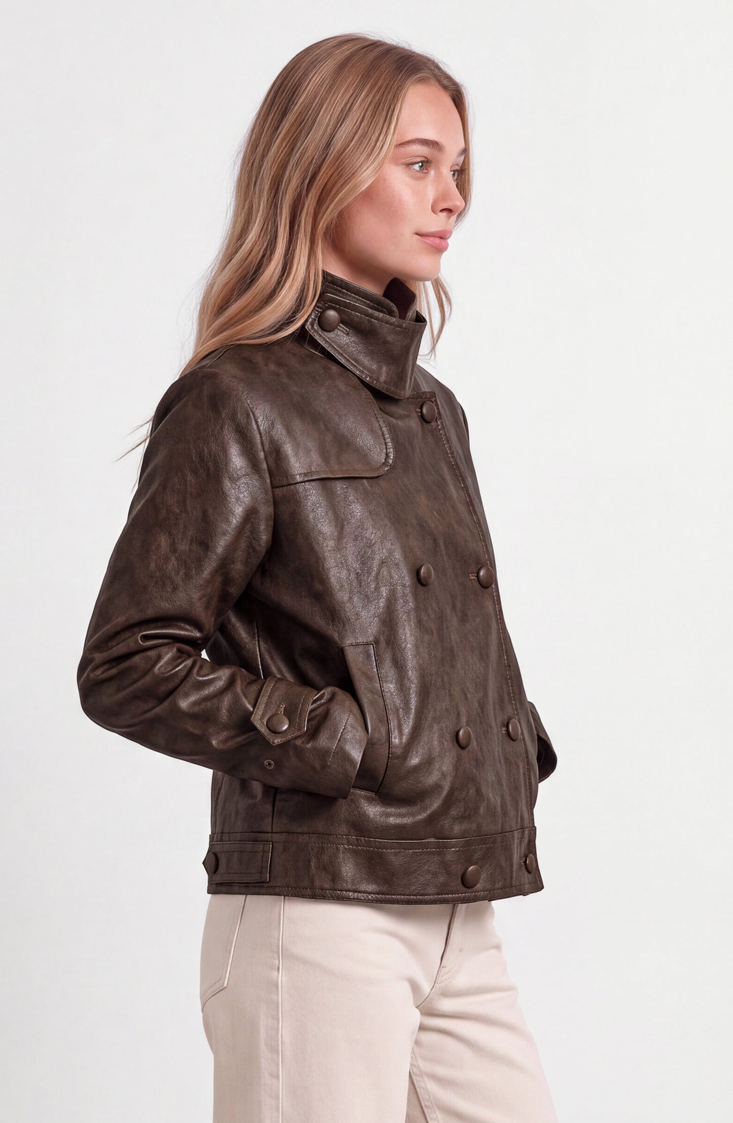 Chaqueta Pu Cuello Funnel Brown