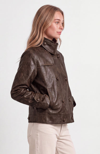 Chaqueta Pu Cuello Funnel Brown