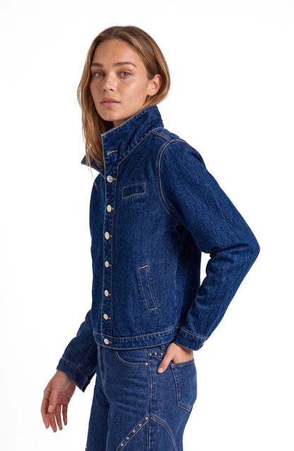 Chaqueta Denim Cuello Funnel Blue
