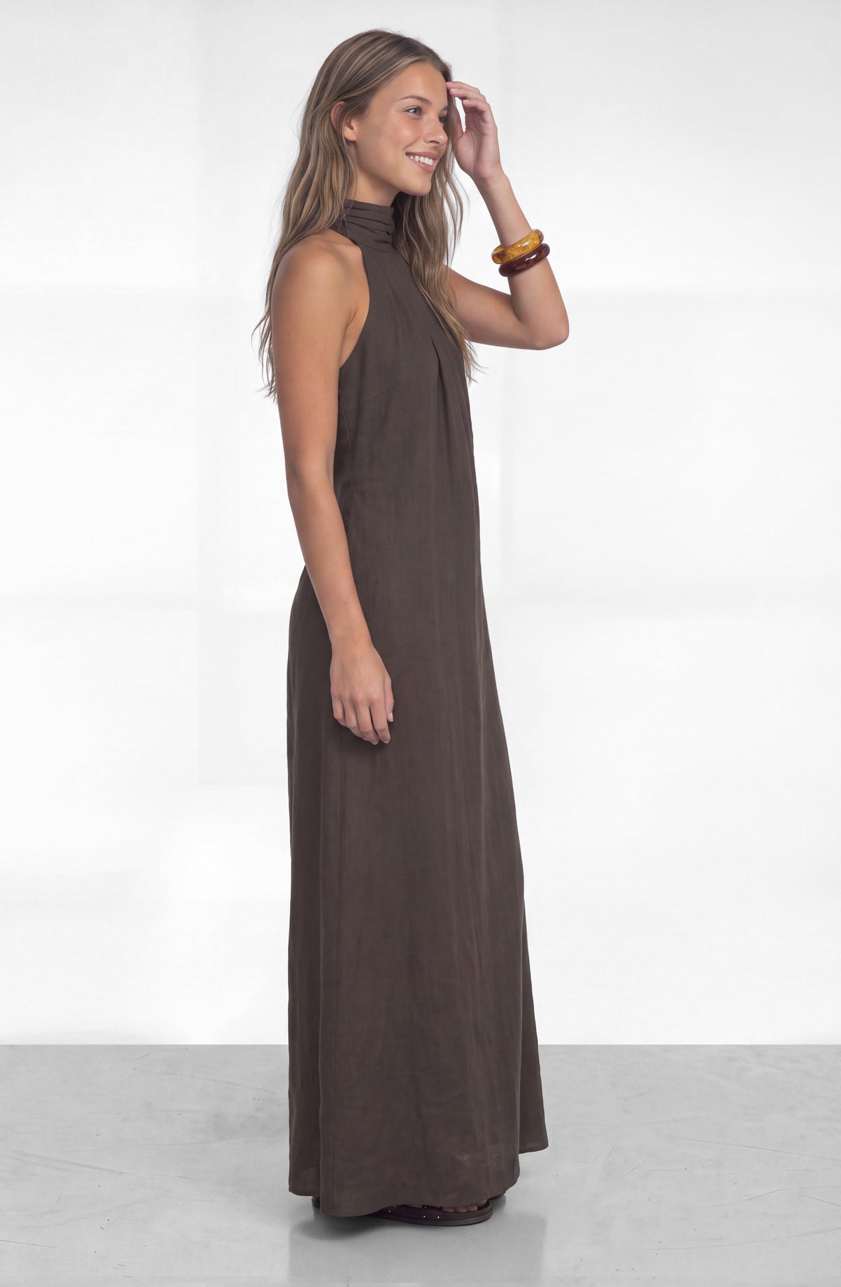 Vestido Largo Halter Brown