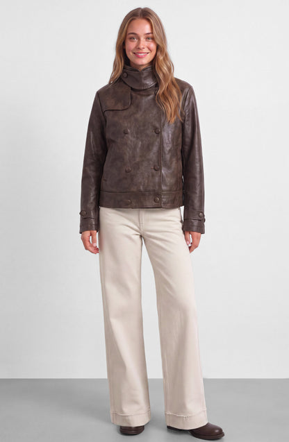 Chaqueta Pu Cuello Funnel Brown