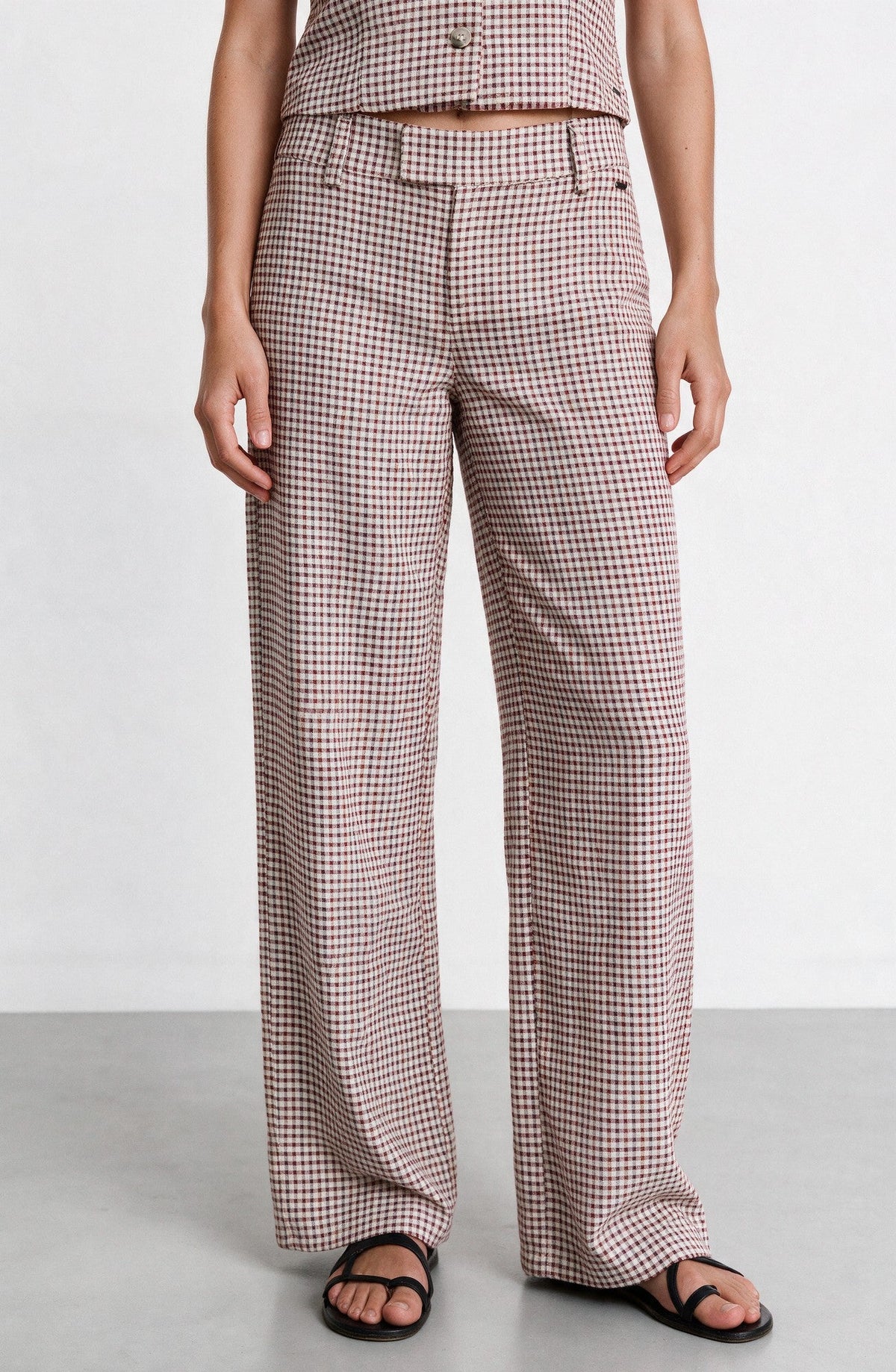 Pantalón Cuadros Print Ecru