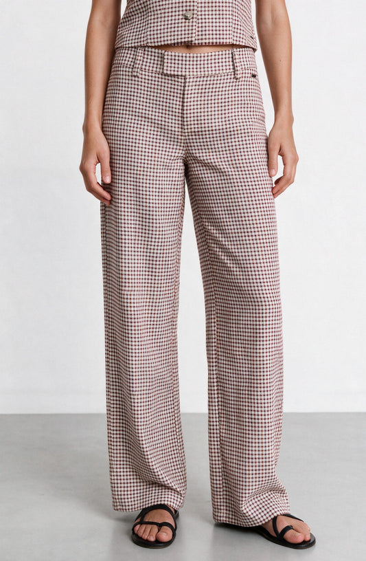 Pantalón Cuadros Print Ecru