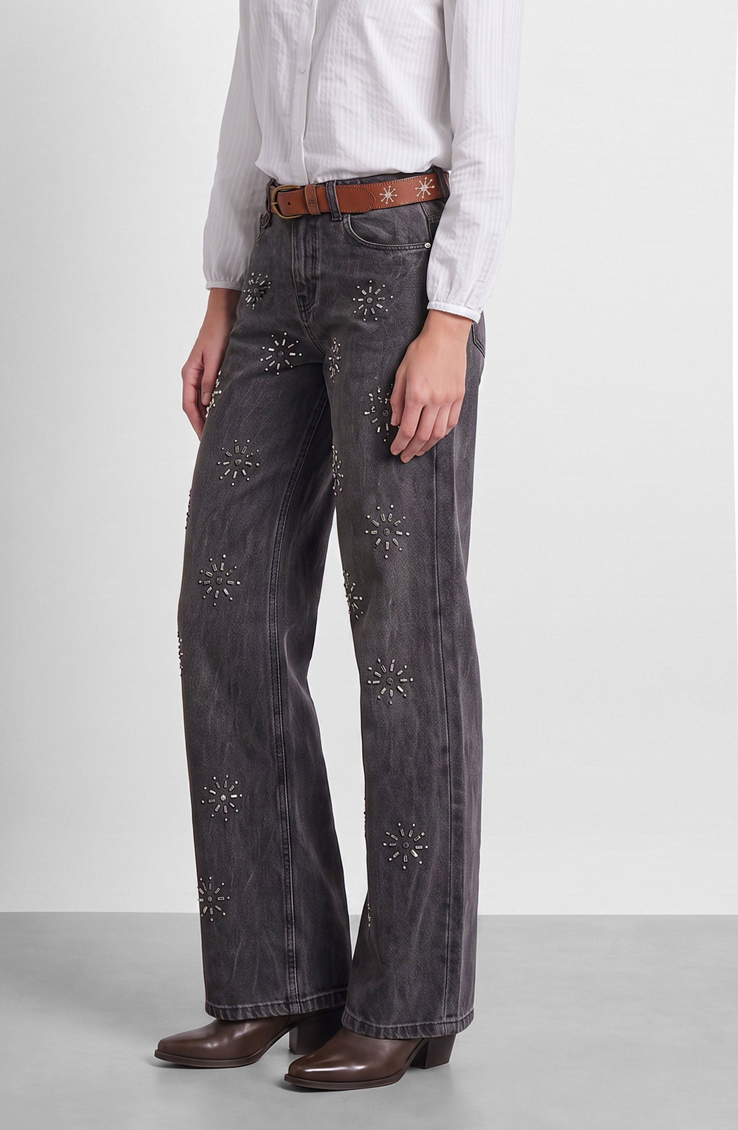 Pantalón Flores Brillos Grey
