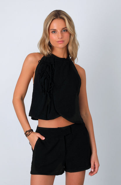 Top Halter Nudos Lino Black