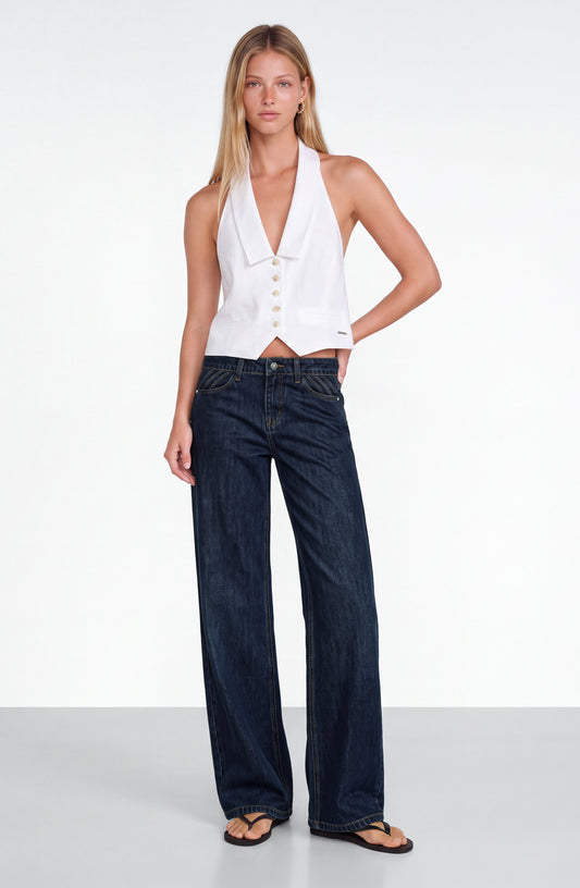 Pantalón Plisado Denim Indigo